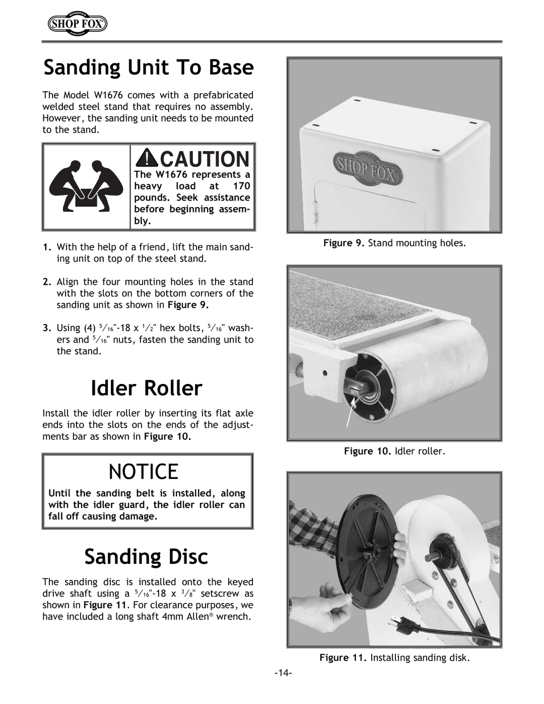 Woodstock Model owner manual Sanding Unit To Base, Idler Roller, Sanding Disc 