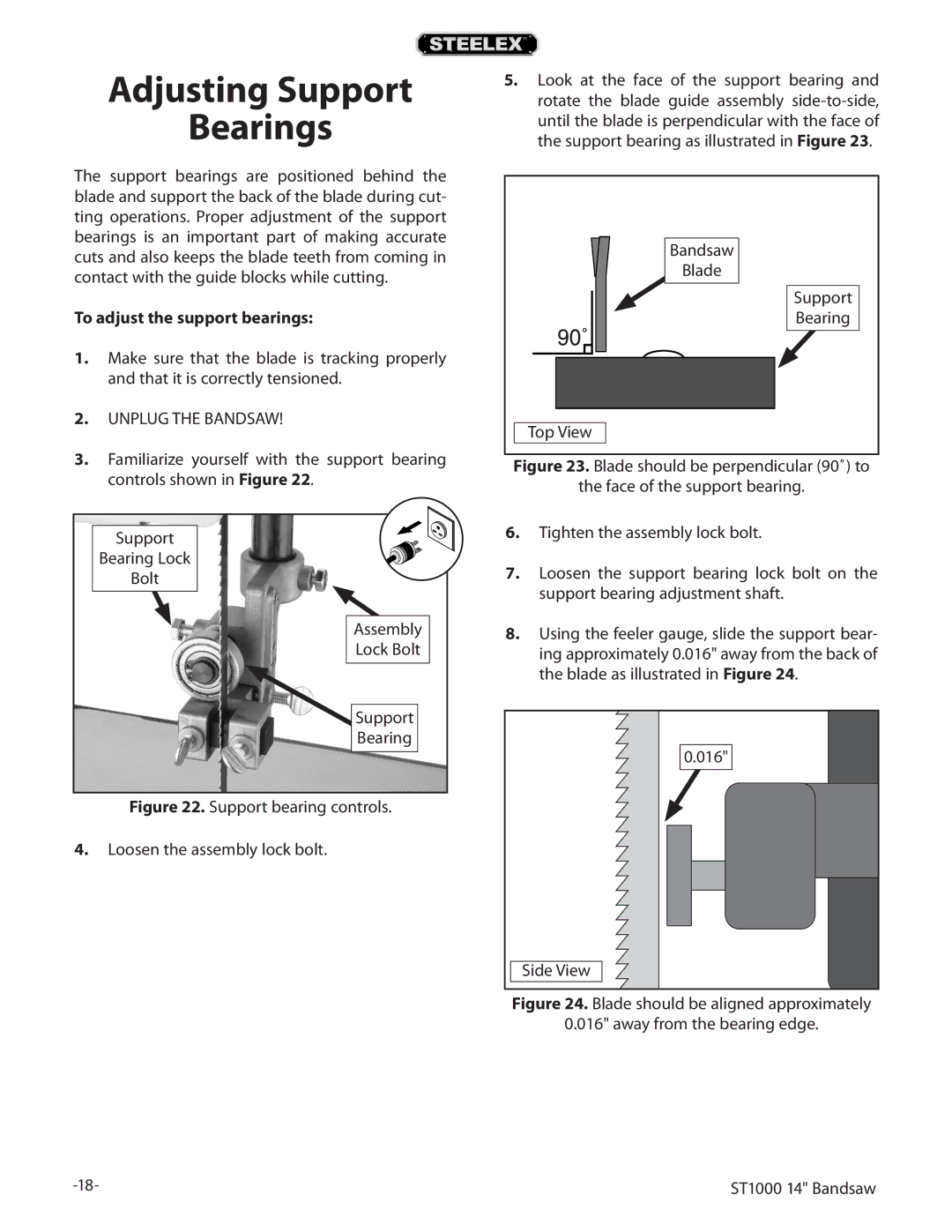 Woodstock ST1000 owner manual Adjusting Support Bearings, To adjust the support bearings 