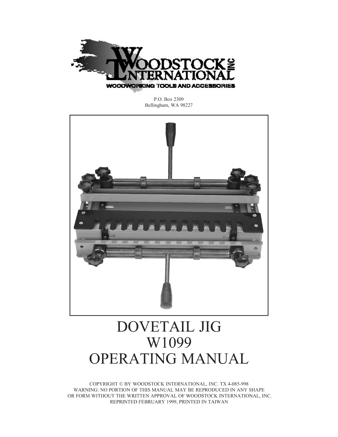 Woodstock W1099 manual Dovetail JIG 