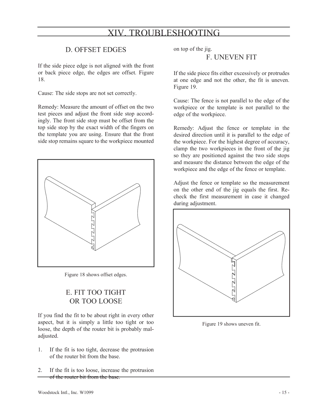 Woodstock W1099 manual Offset Edges, Uneven FIT, FIT TOO Tight Or TOO Loose 