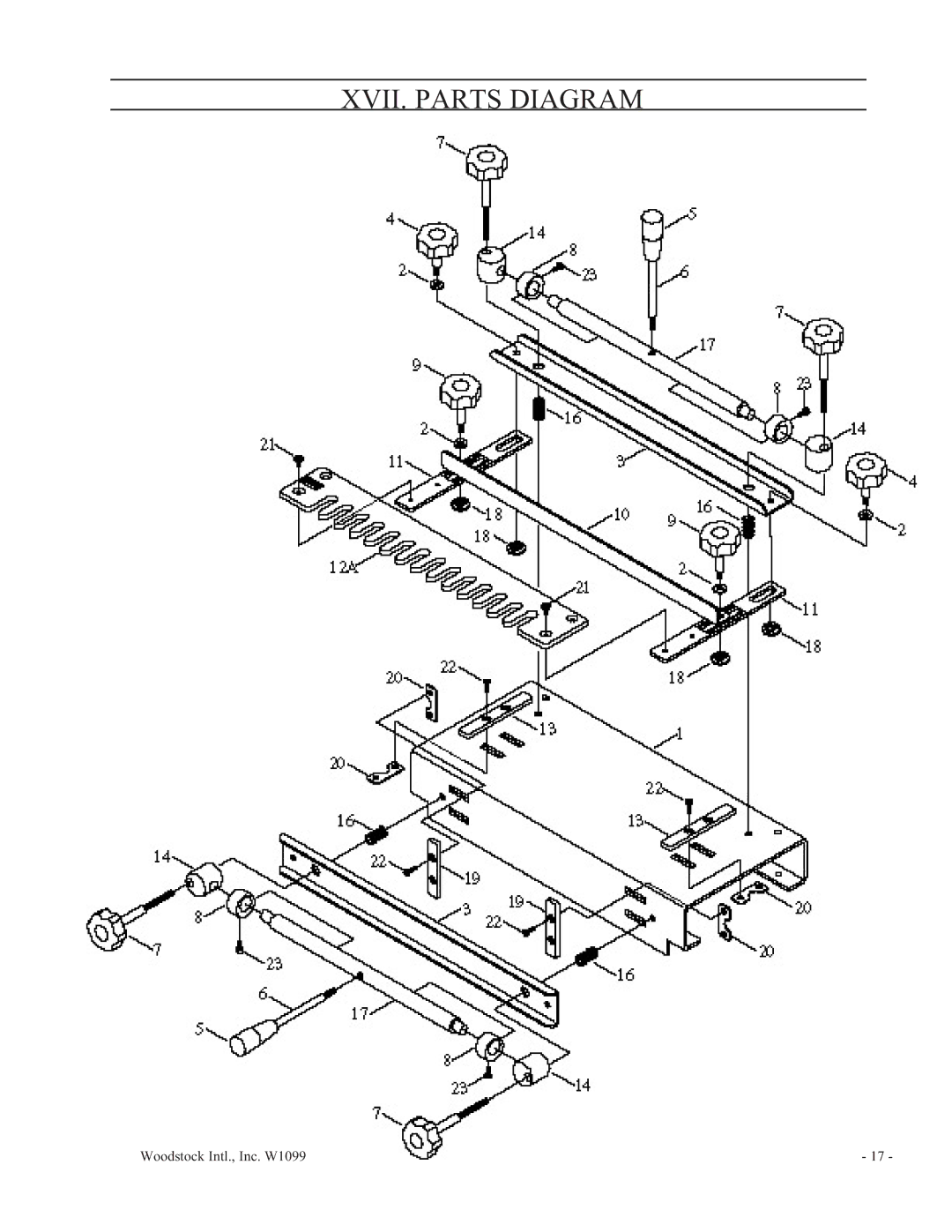 Woodstock W1099 manual XVII. Parts Diagram 