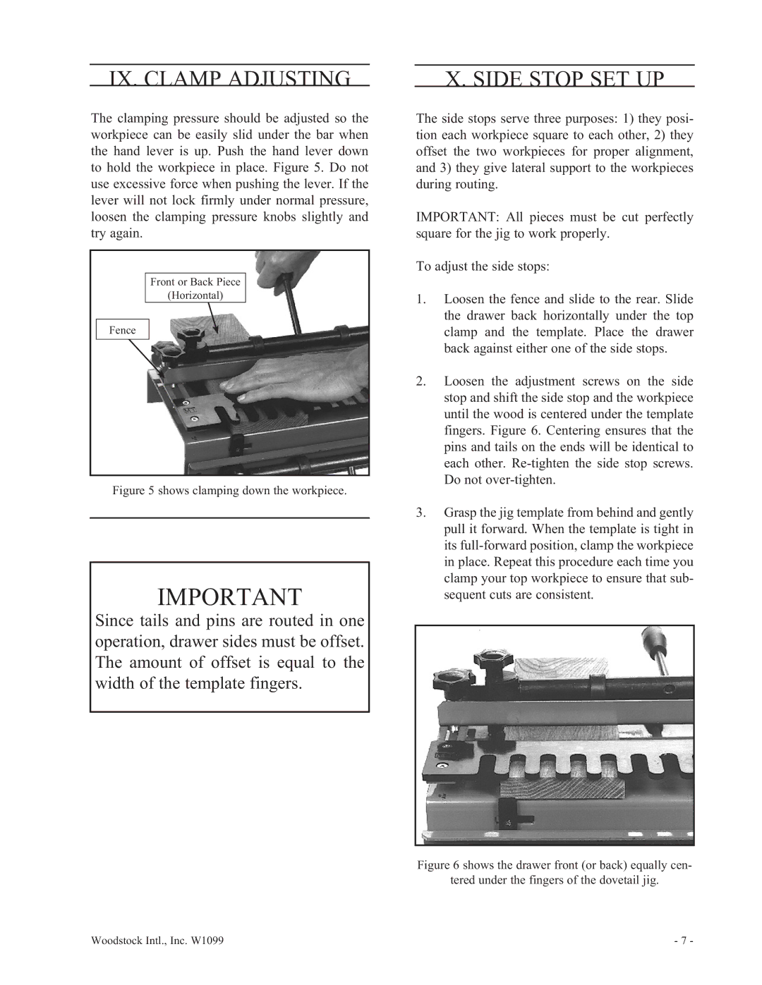 Woodstock W1099 manual IX. Clamp Adjusting, Side Stop SET UP 