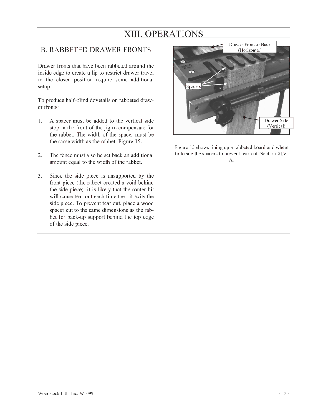 Woodstock W1099 manual Rabbeted Drawer Fronts 