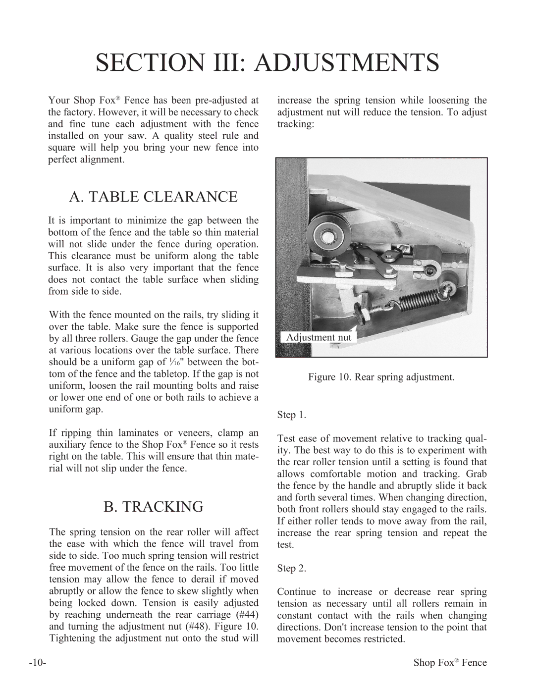 Woodstock W1410 manual Section III Adjustments, Table Clearance, Tracking 