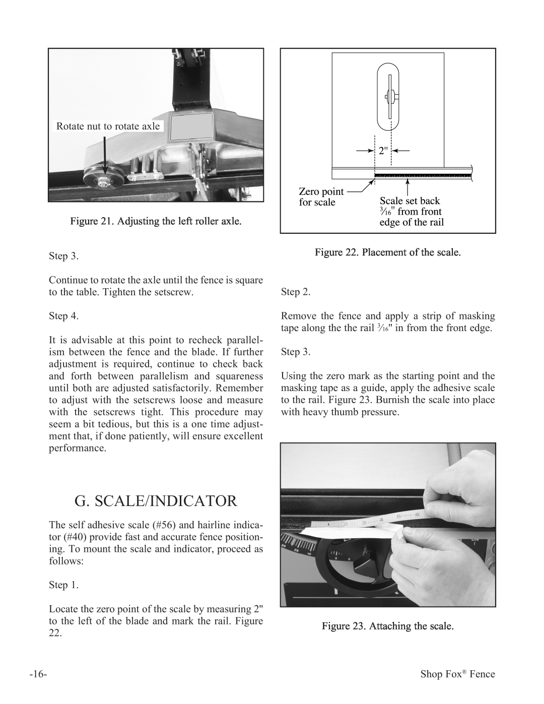 Woodstock W1410 manual G. Scale/Indicator 