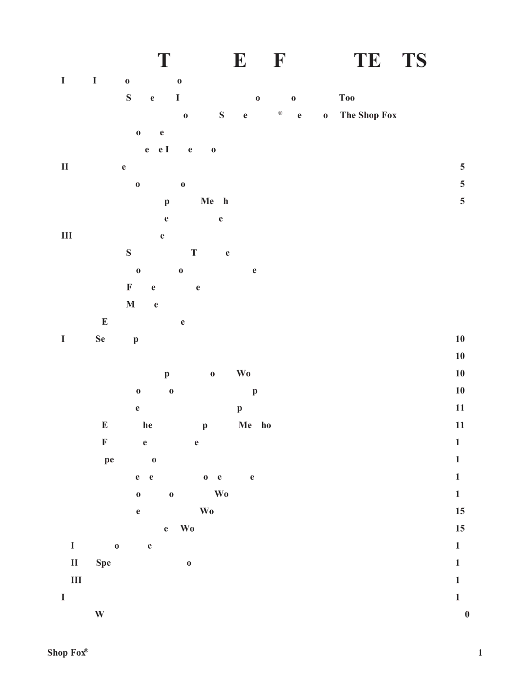 Woodstock W1500 manual Table of Contents 