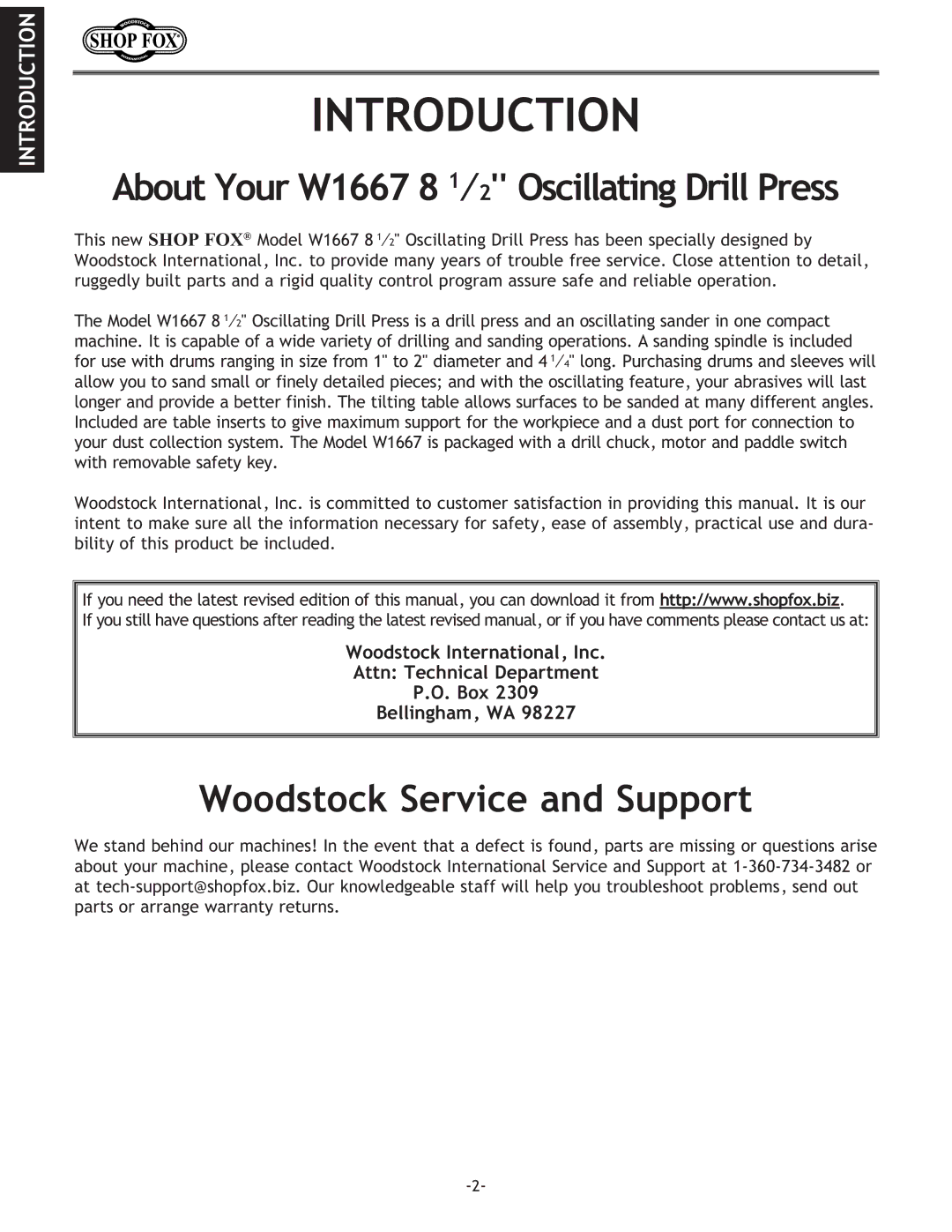 Woodstock instruction manual About Your W1667 8 1⁄2 Oscillating Drill Press, Woodstock Service and Support 