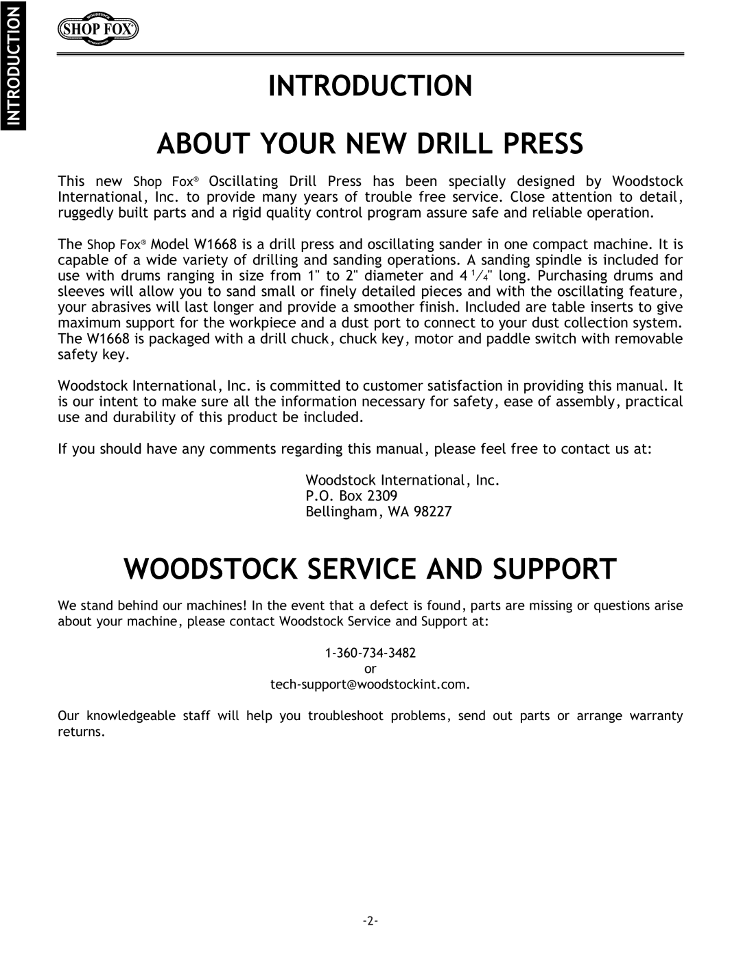 Woodstock W1668 instruction manual Introduction About Your NEW Drill Press, Woodstock Service and Support 