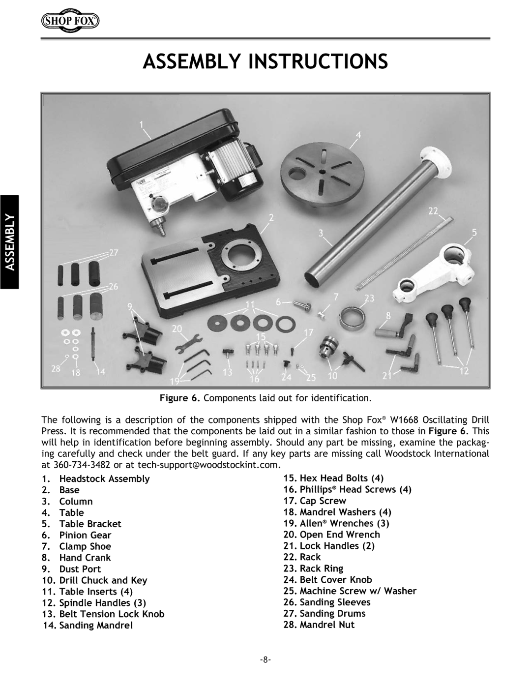 Woodstock W1668 instruction manual Assembly Instructions 