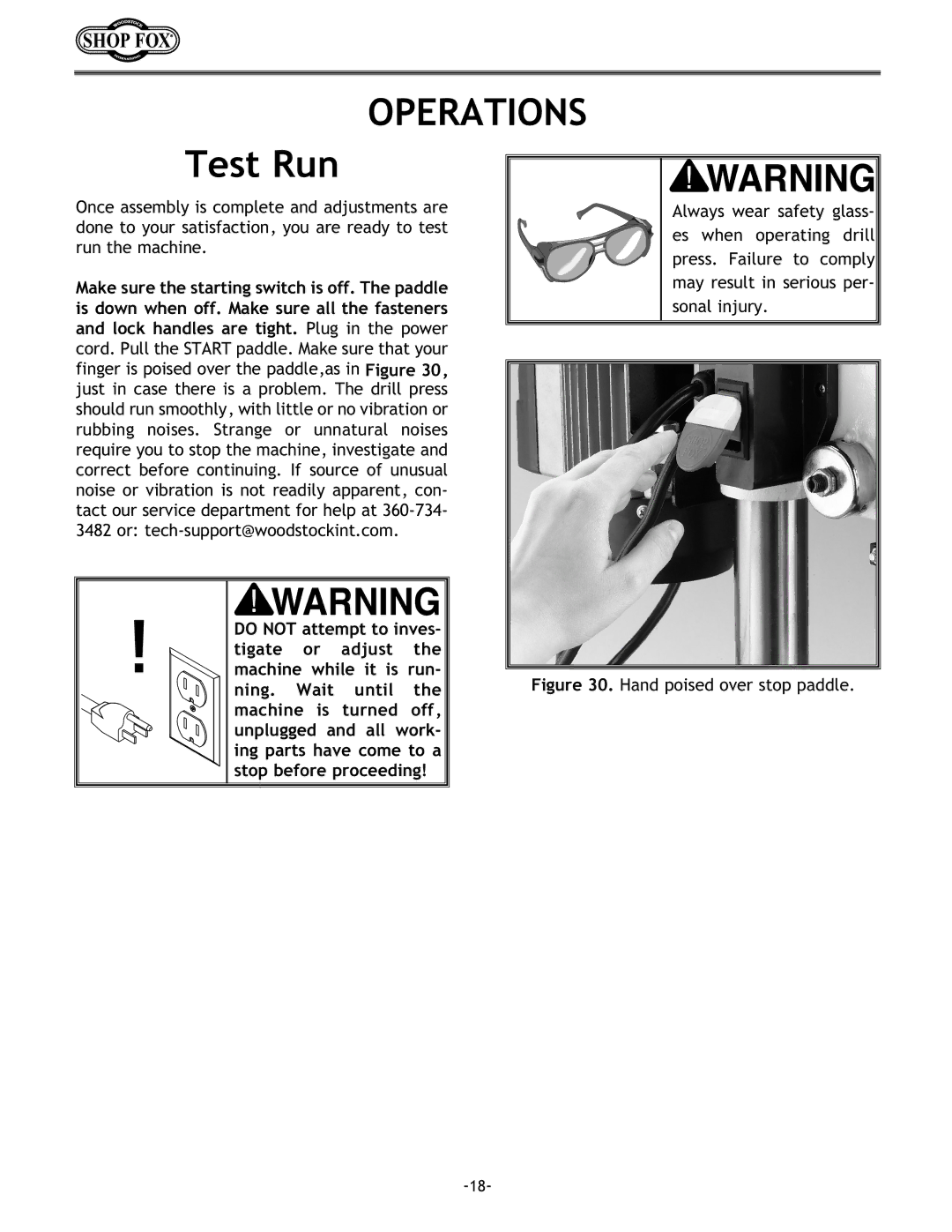 Woodstock W1668 instruction manual Operations, Test Run 