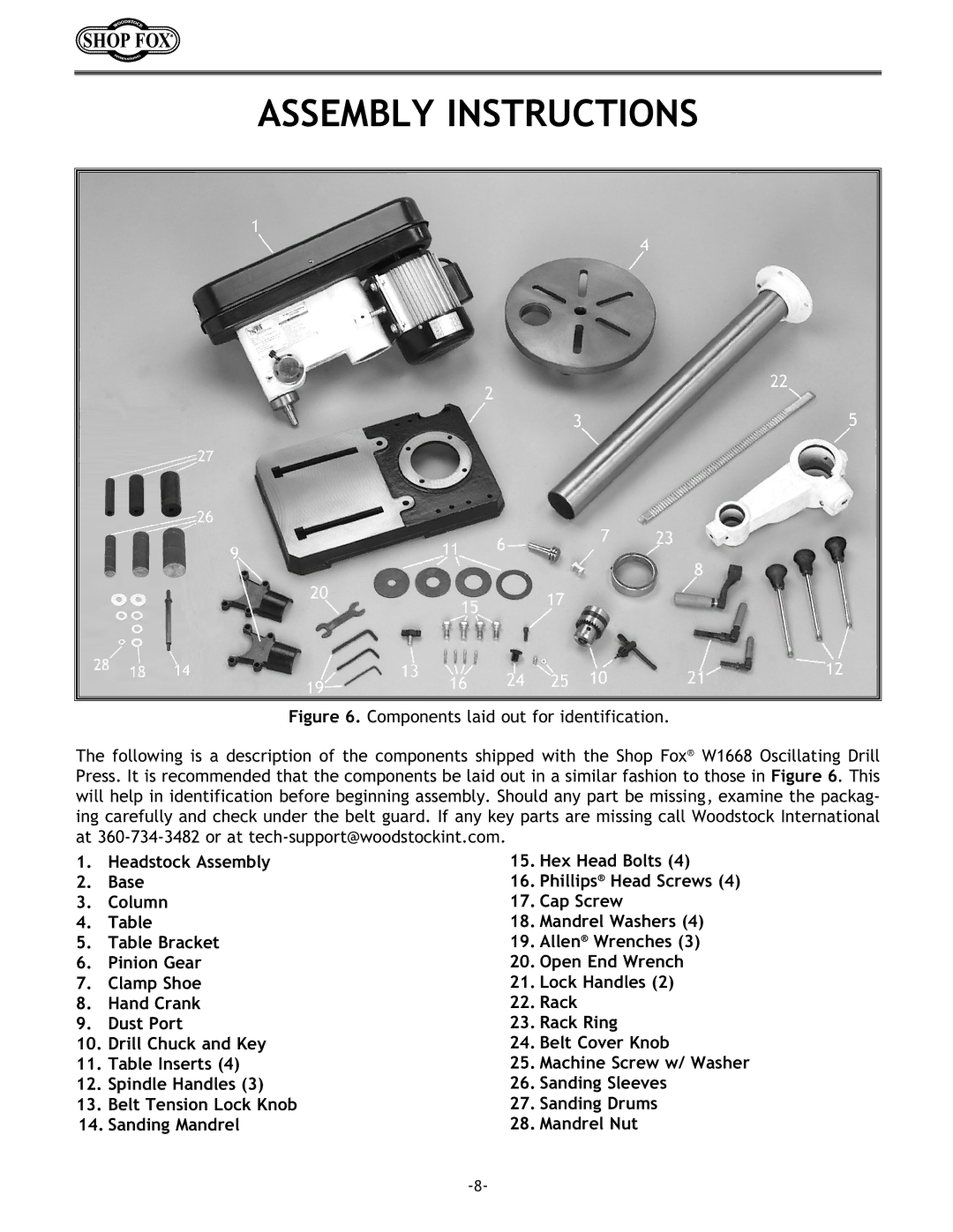 Woodstock W1668 instruction manual Assembly Instructions 