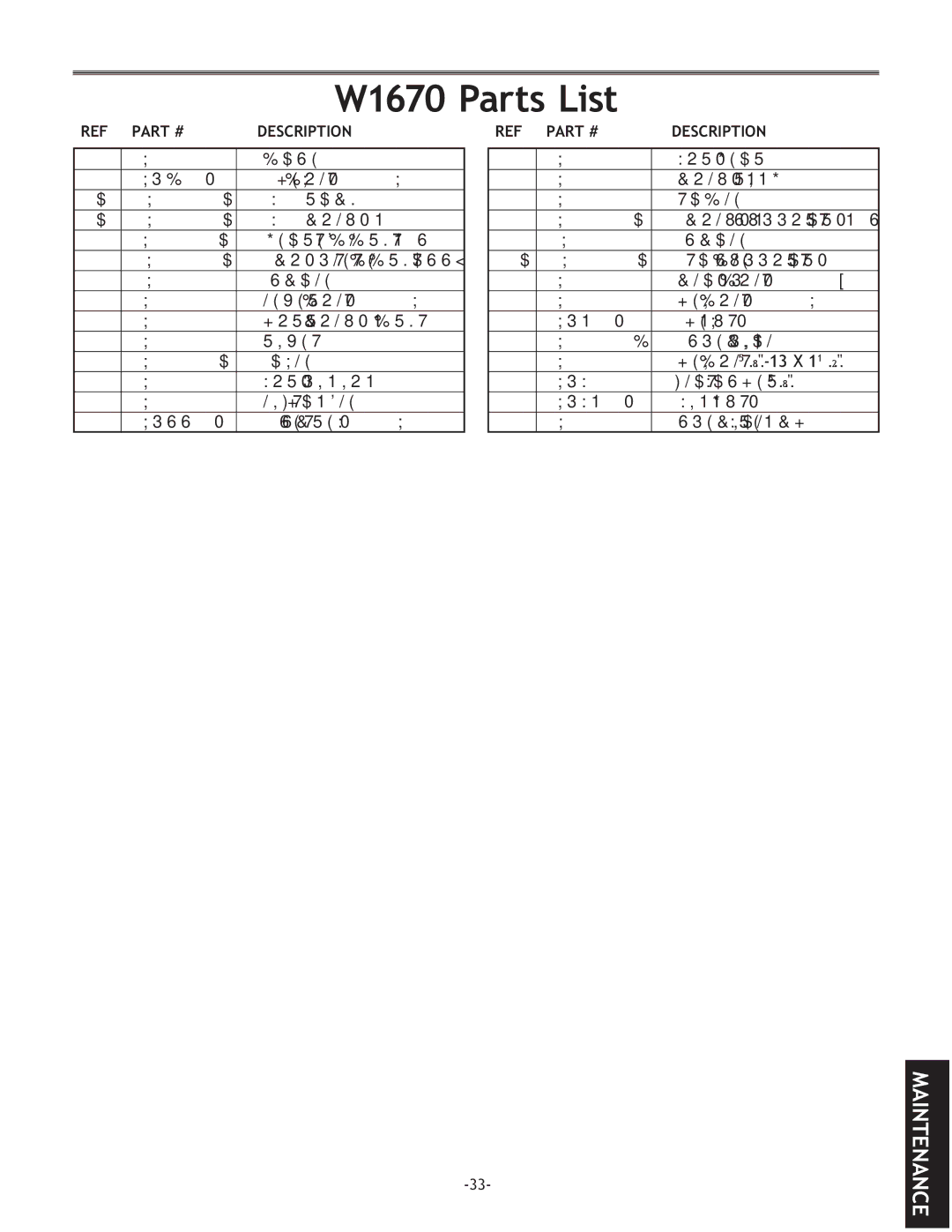 Woodstock D2722, W1669, D2677 instruction manual W1670PARTSParts List 