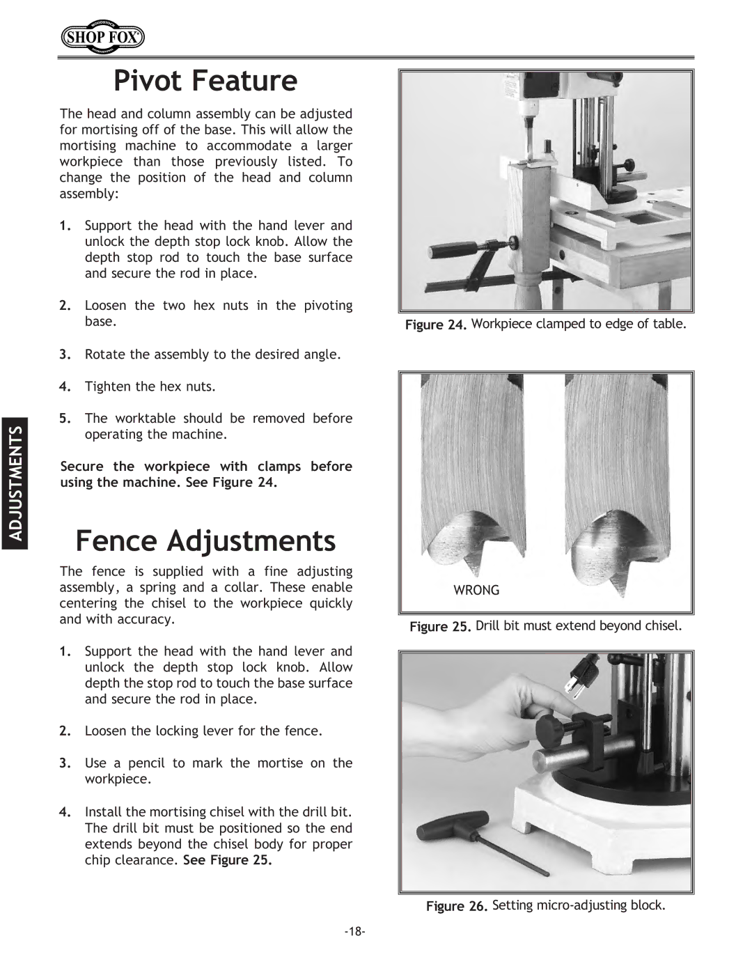 Woodstock W1671 instruction manual Pivot Feature, Fence Adjustments 