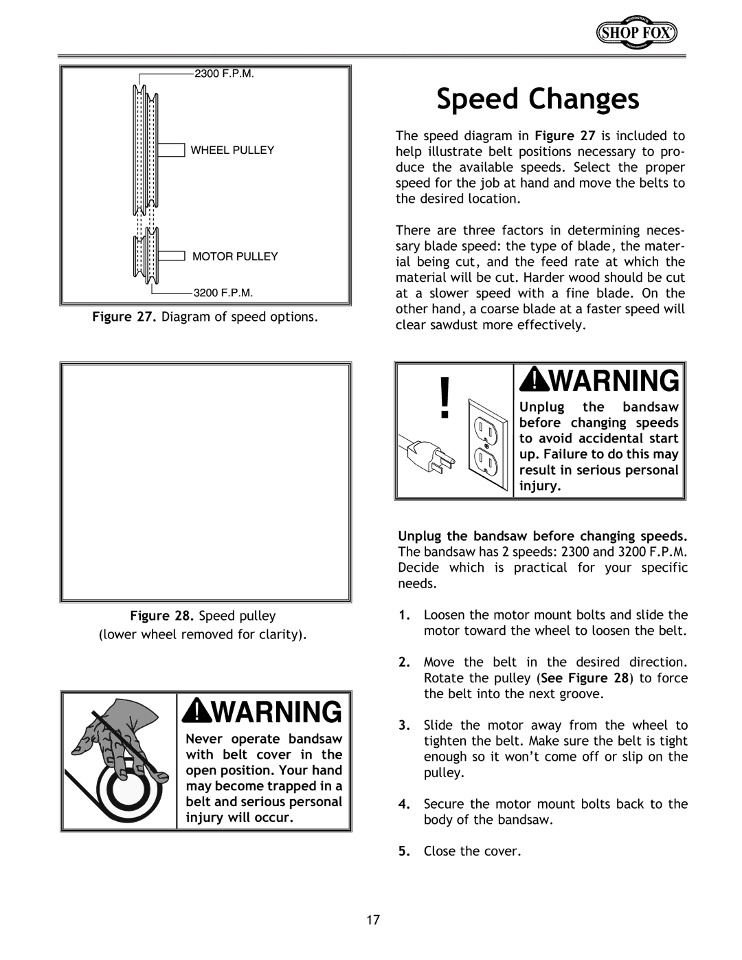 Woodstock W1672 instruction manual Speed Changes, Diagram of speed options 