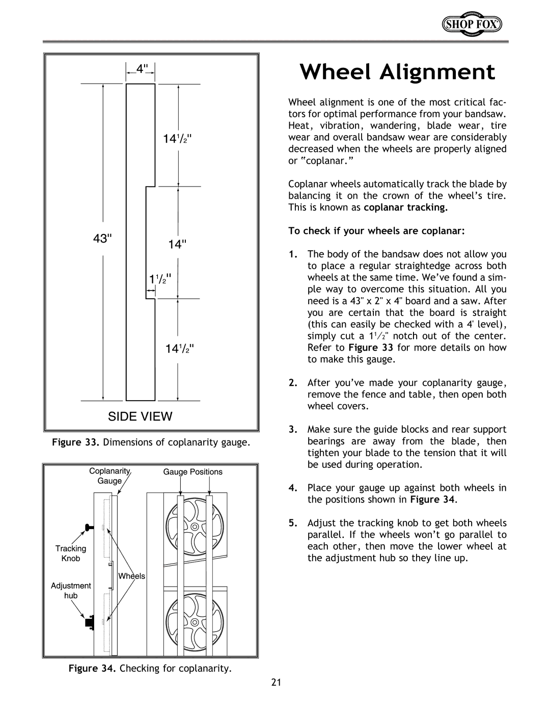 Woodstock W1672 instruction manual Wheel Alignment, To check if your wheels are coplanar 