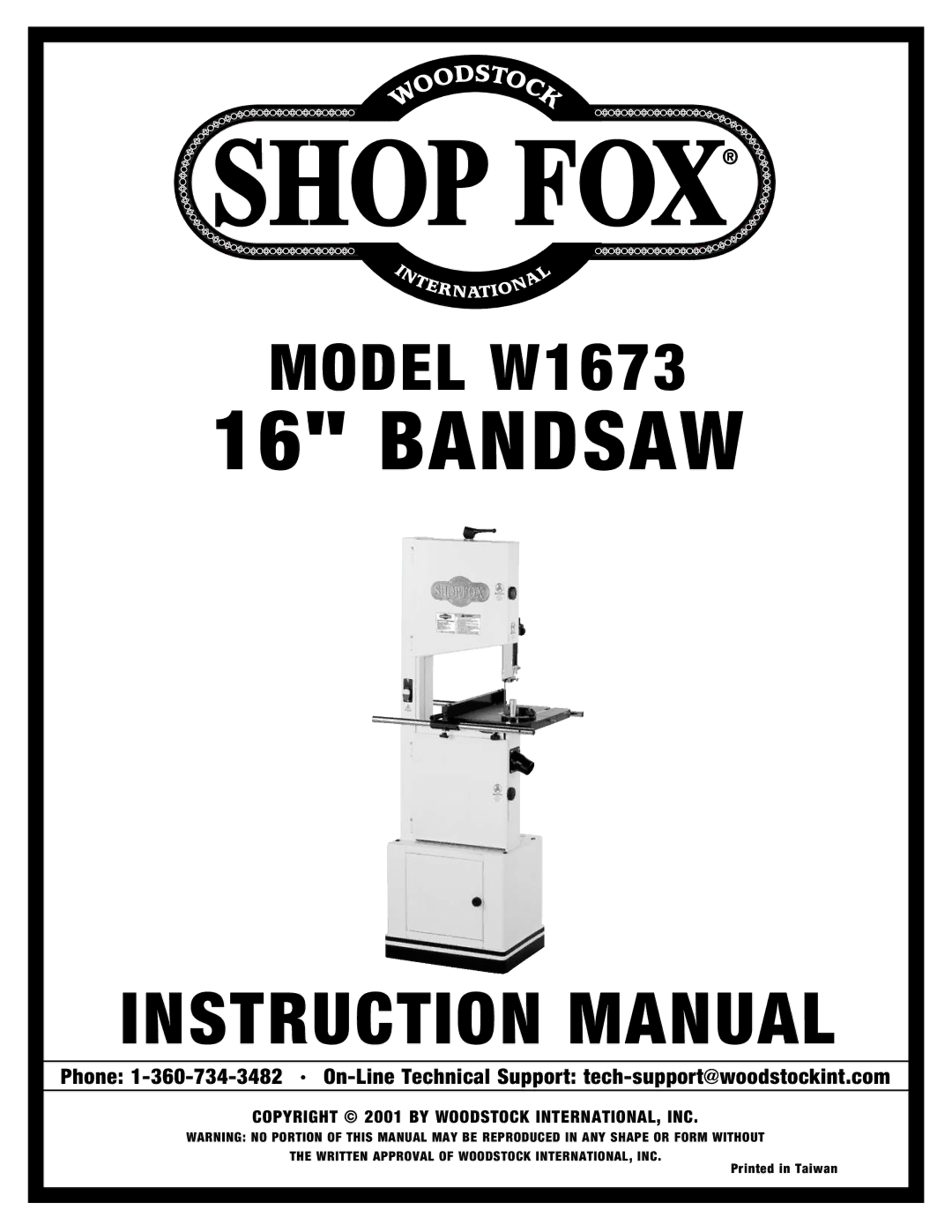 Woodstock W1673 instruction manual Bandsaw 