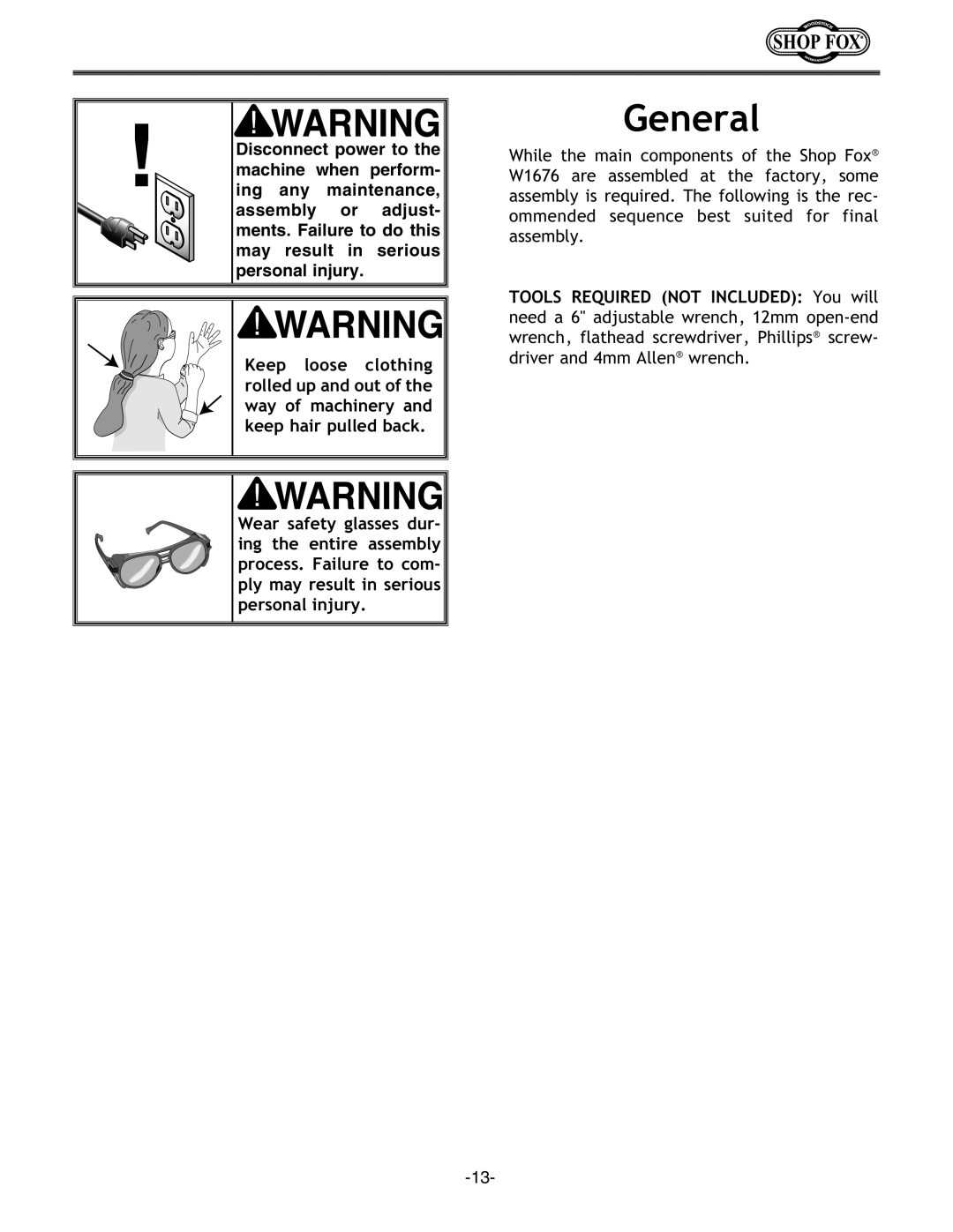 Woodstock W1676 instruction manual General 