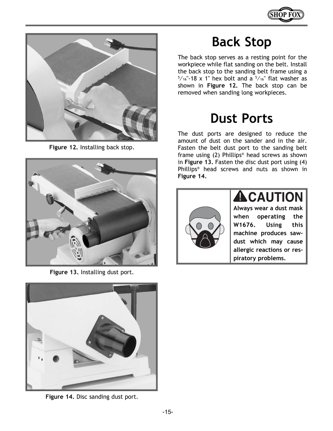 Woodstock W1676 instruction manual Back Stop, Dust Ports 