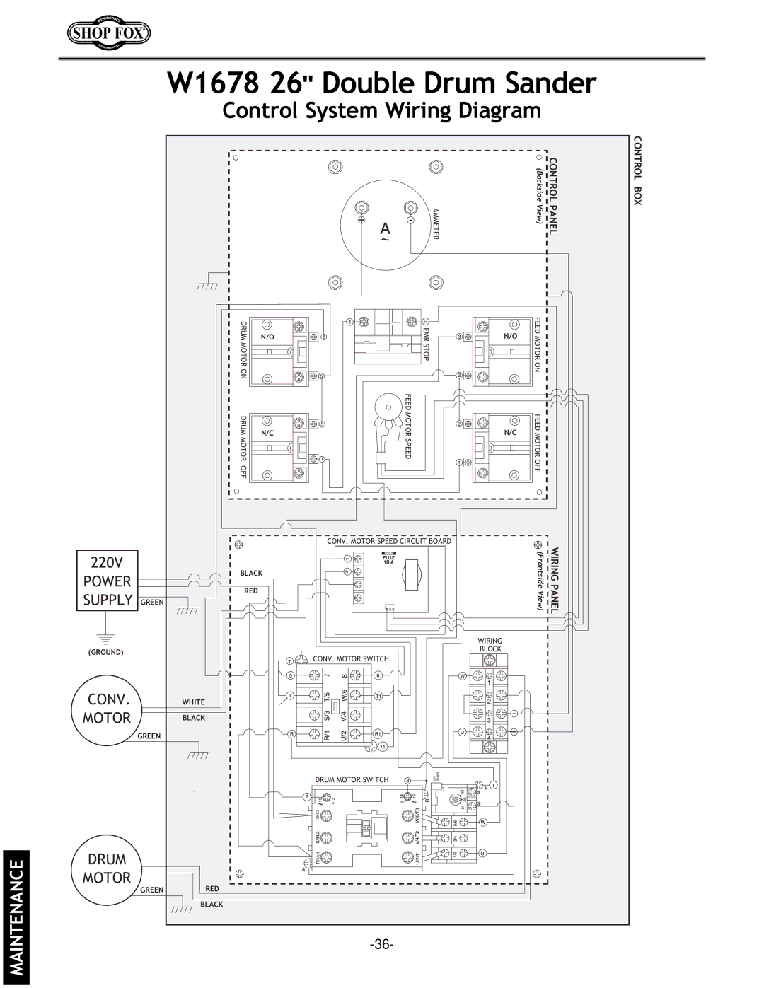 Woodstock W1678 instruction manual Control System Wiring Diagram 