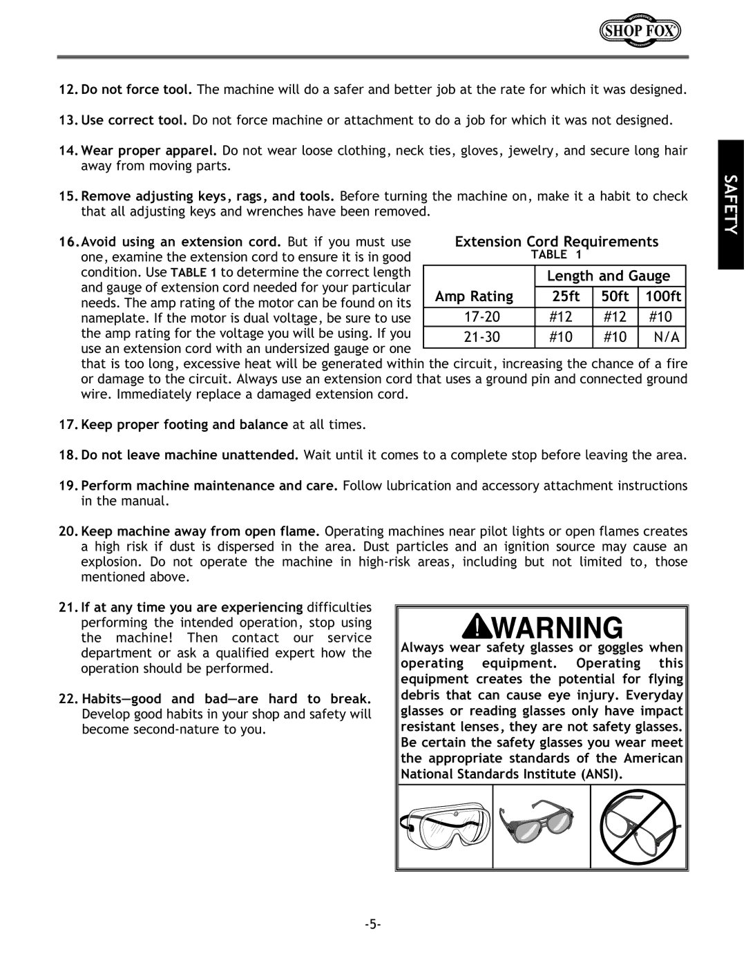 Woodstock W1678 instruction manual Safety, Keep proper footing and balance at all times 