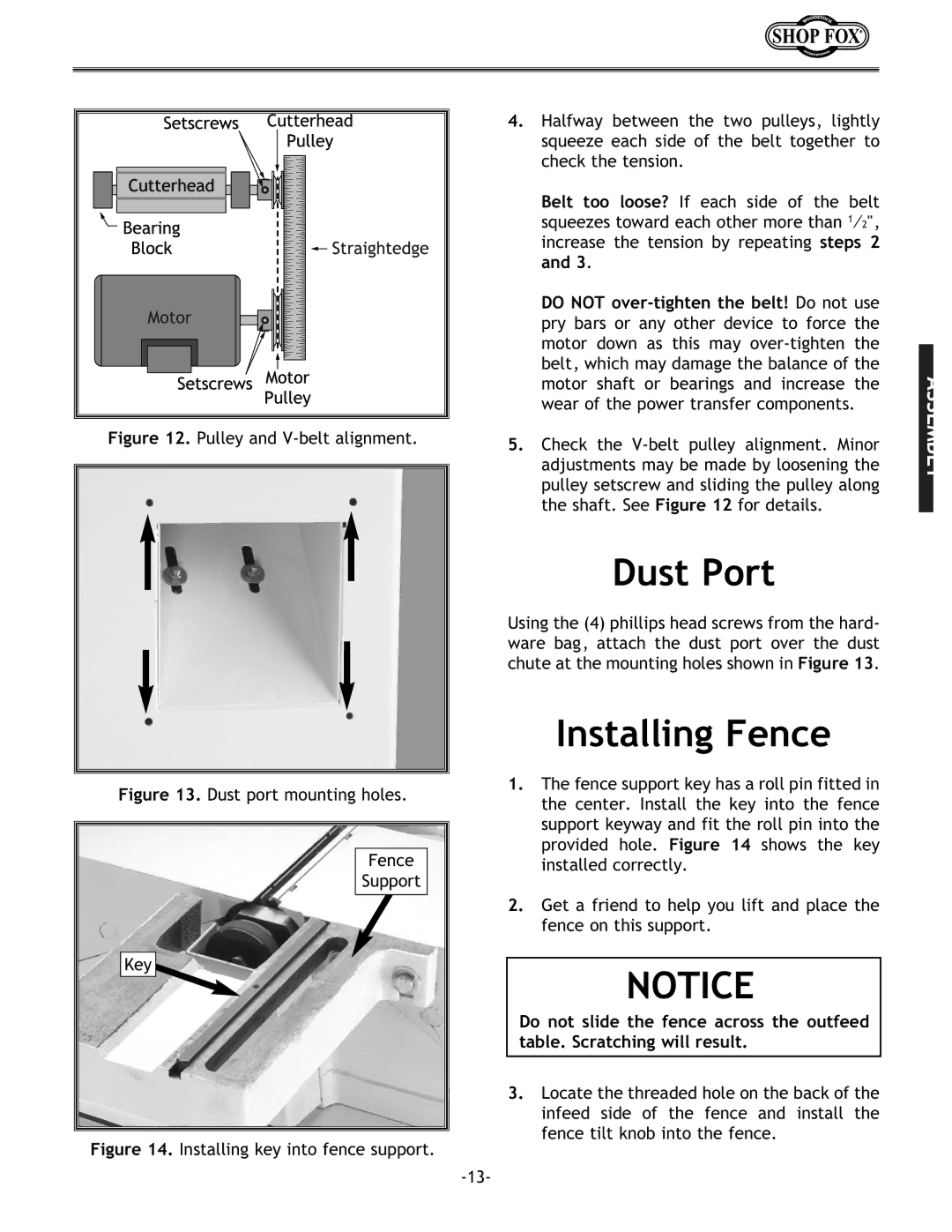 Woodstock W1679 instruction manual Dust Port, Installing Fence 