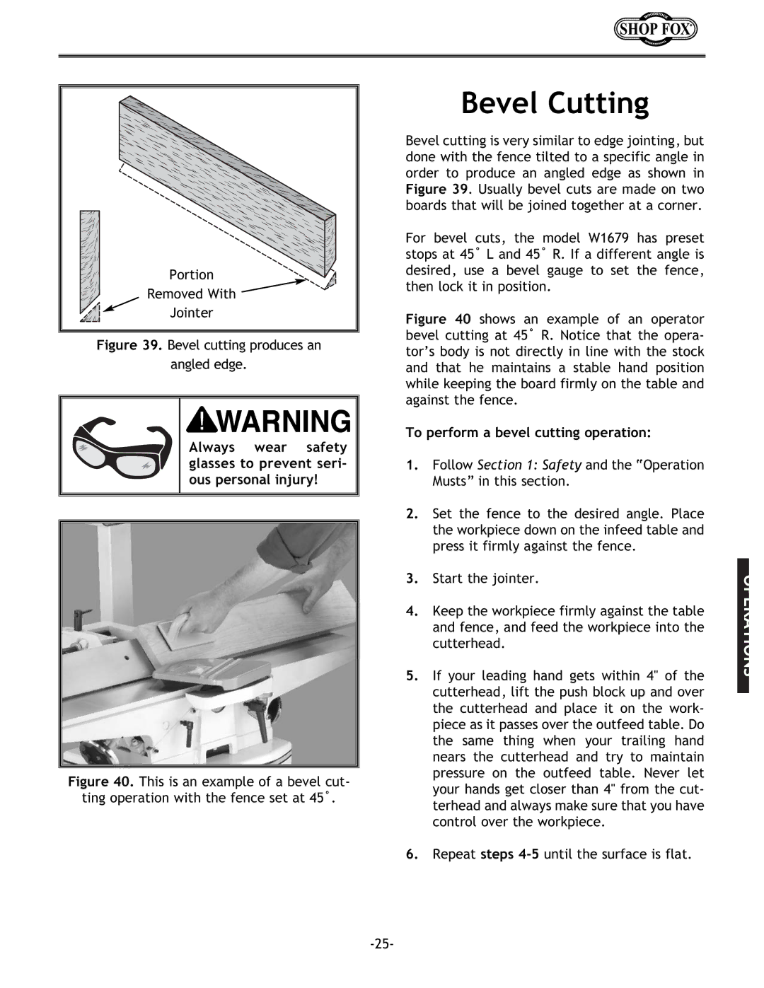 Woodstock W1679 instruction manual Bevel Cutting, To perform a bevel cutting operation 