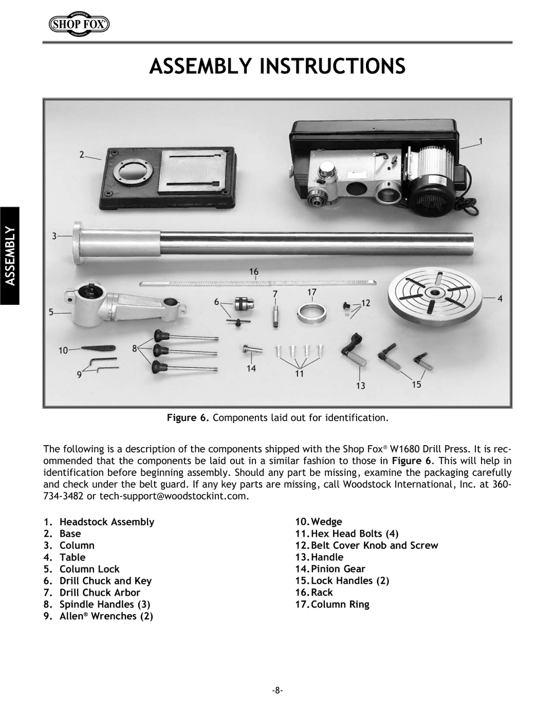 Woodstock W1680 instruction manual Assembly Instructions 