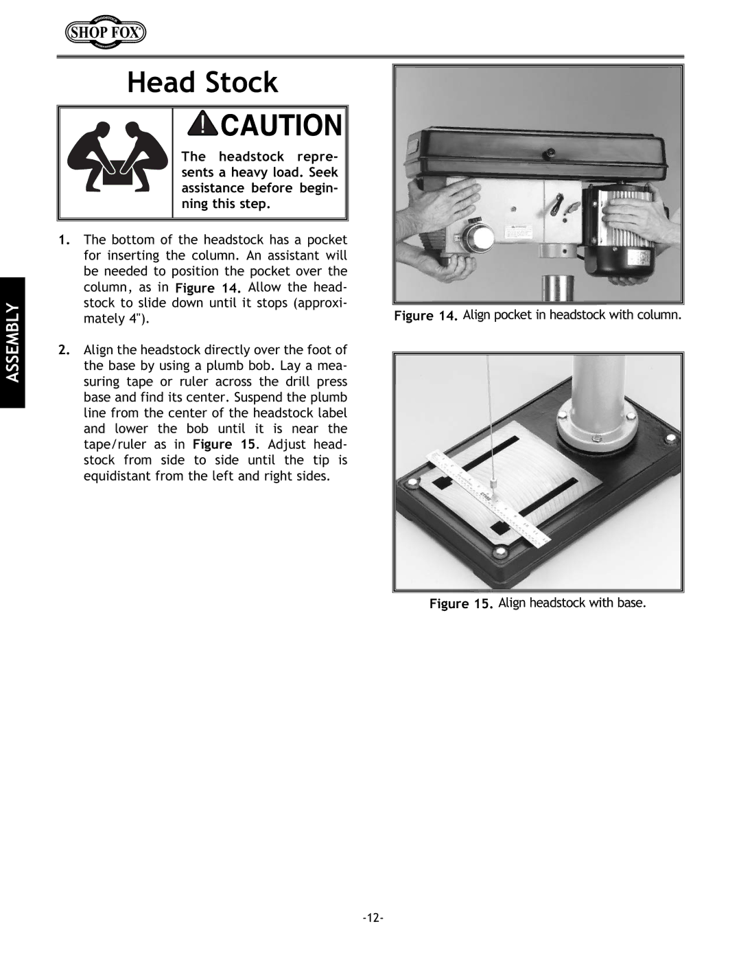 Woodstock W1680 instruction manual Head Stock, Align pocket in headstock with column 