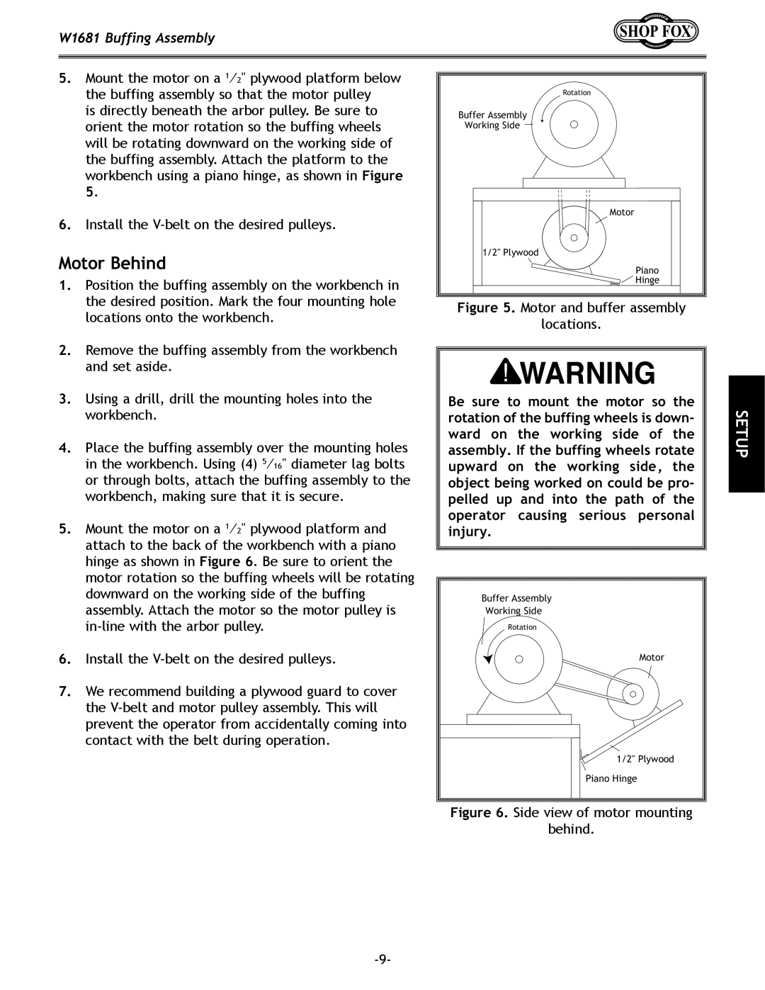 Woodstock W1681 owner manual Motor Behind 