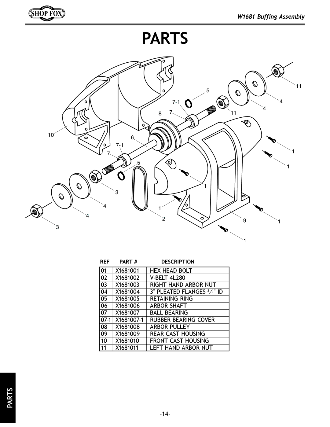 Woodstock W1681 owner manual Parts 