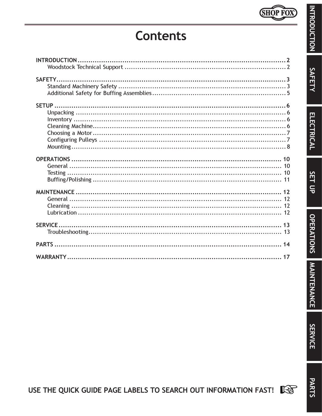 Woodstock W1681 owner manual Contents 