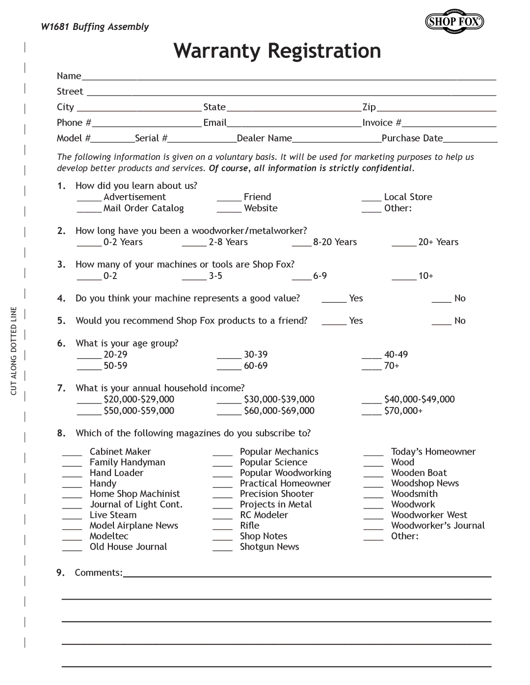 Woodstock W1681 manual Warranty Registration 