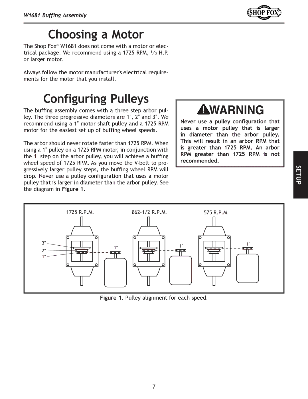 Woodstock W1681 manual Choosing a Motor, Configuring Pulleys 