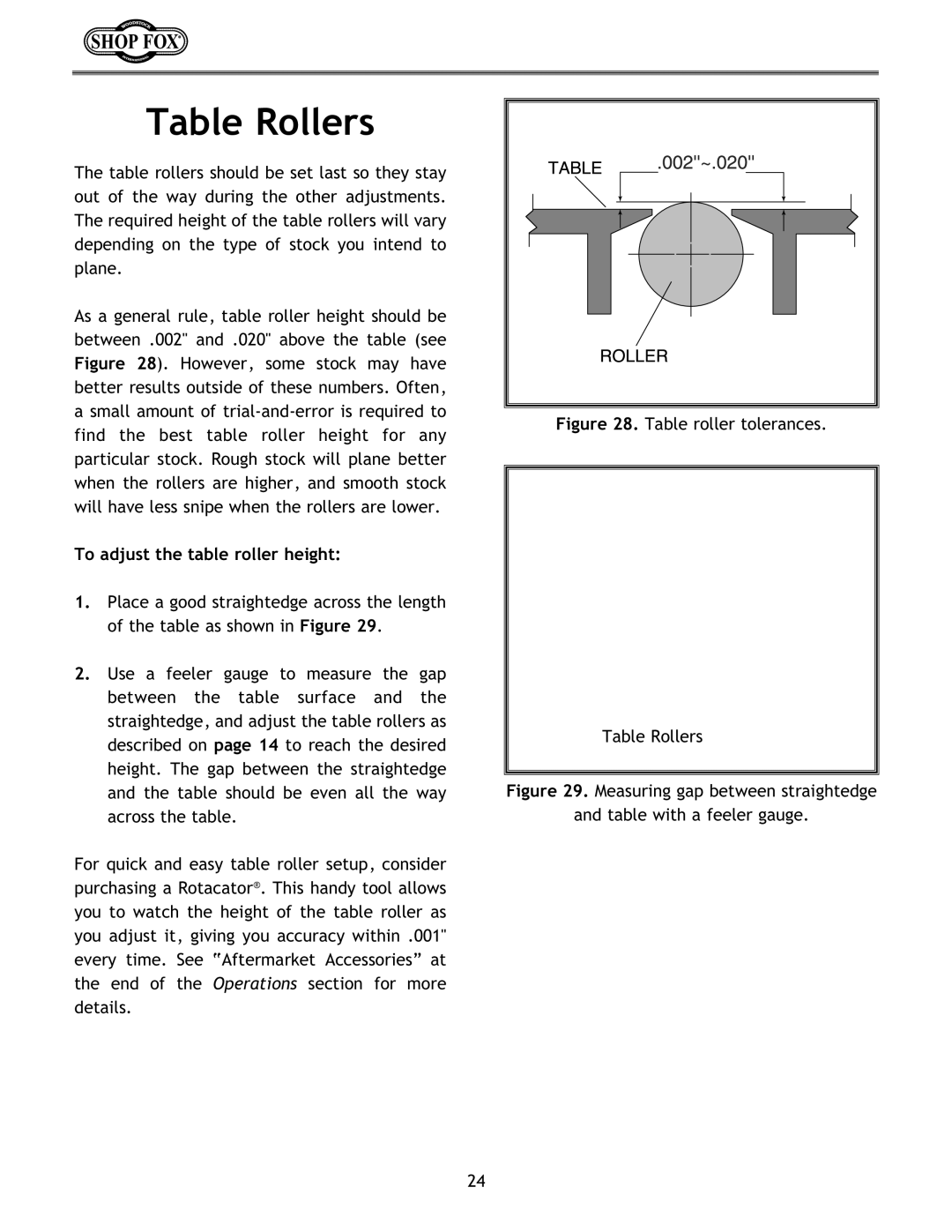 Woodstock W1683 instruction manual Table Rollers, To adjust the table roller height 