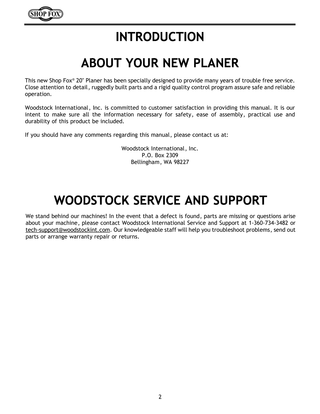 Woodstock W1683 instruction manual Introduction About Your New Planer, Woodstock Service And Support 