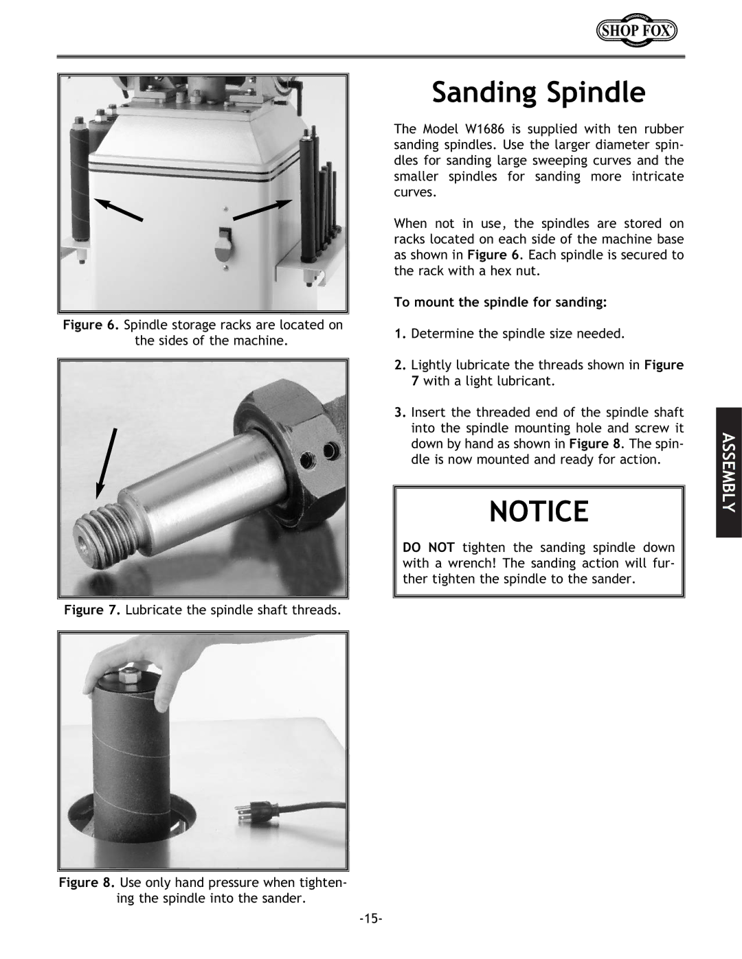 Woodstock W1686 instruction manual Sanding Spindle, To mount the spindle for sanding 