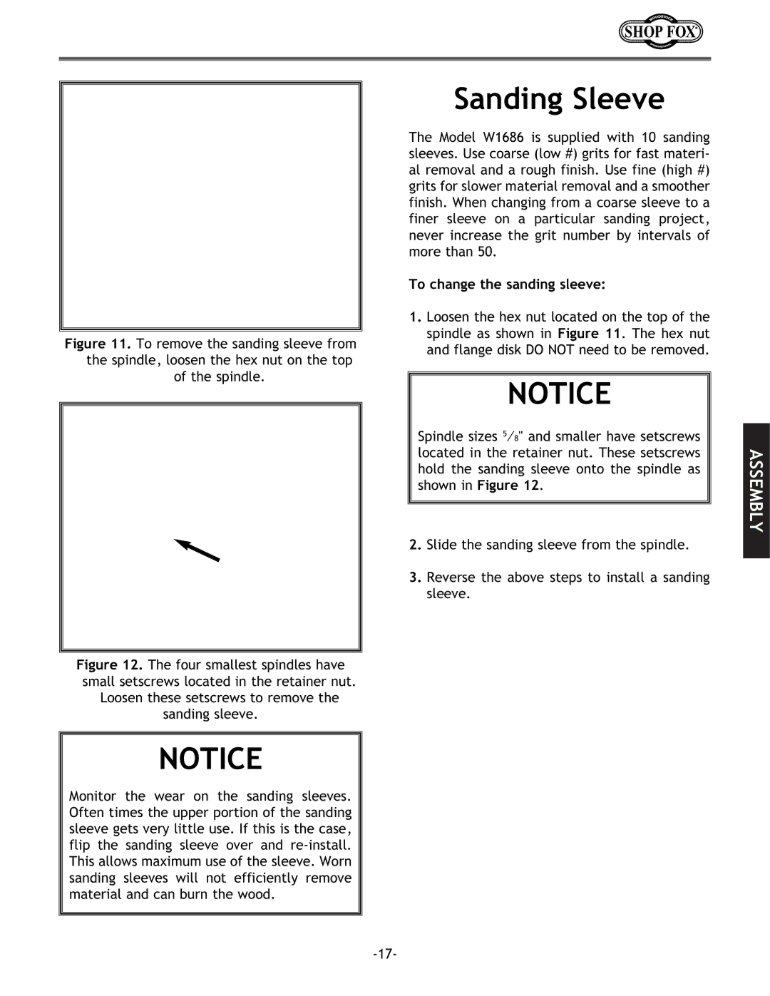 Woodstock W1686 instruction manual Sanding Sleeve, To change the sanding sleeve 