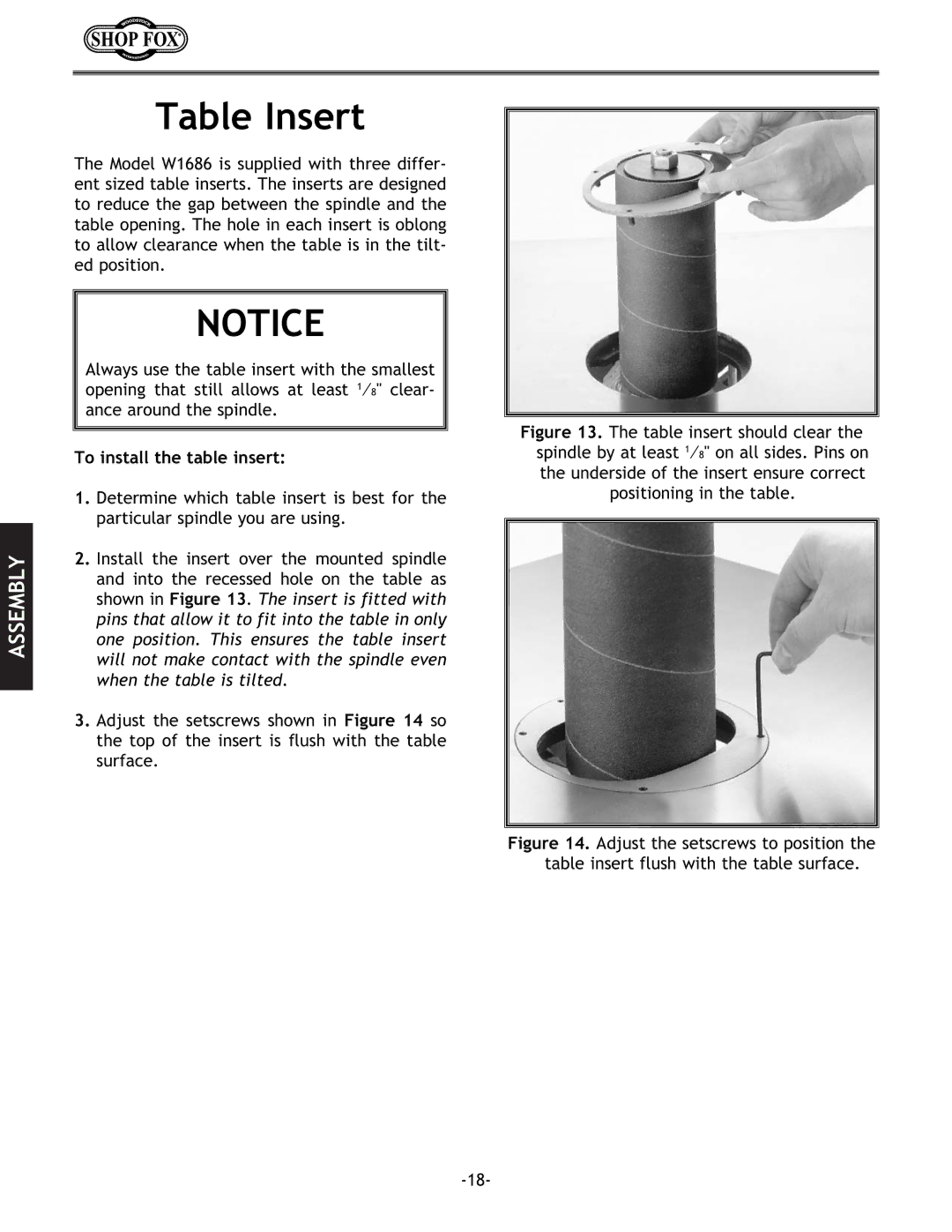 Woodstock W1686 instruction manual Table Insert, To install the table insert 