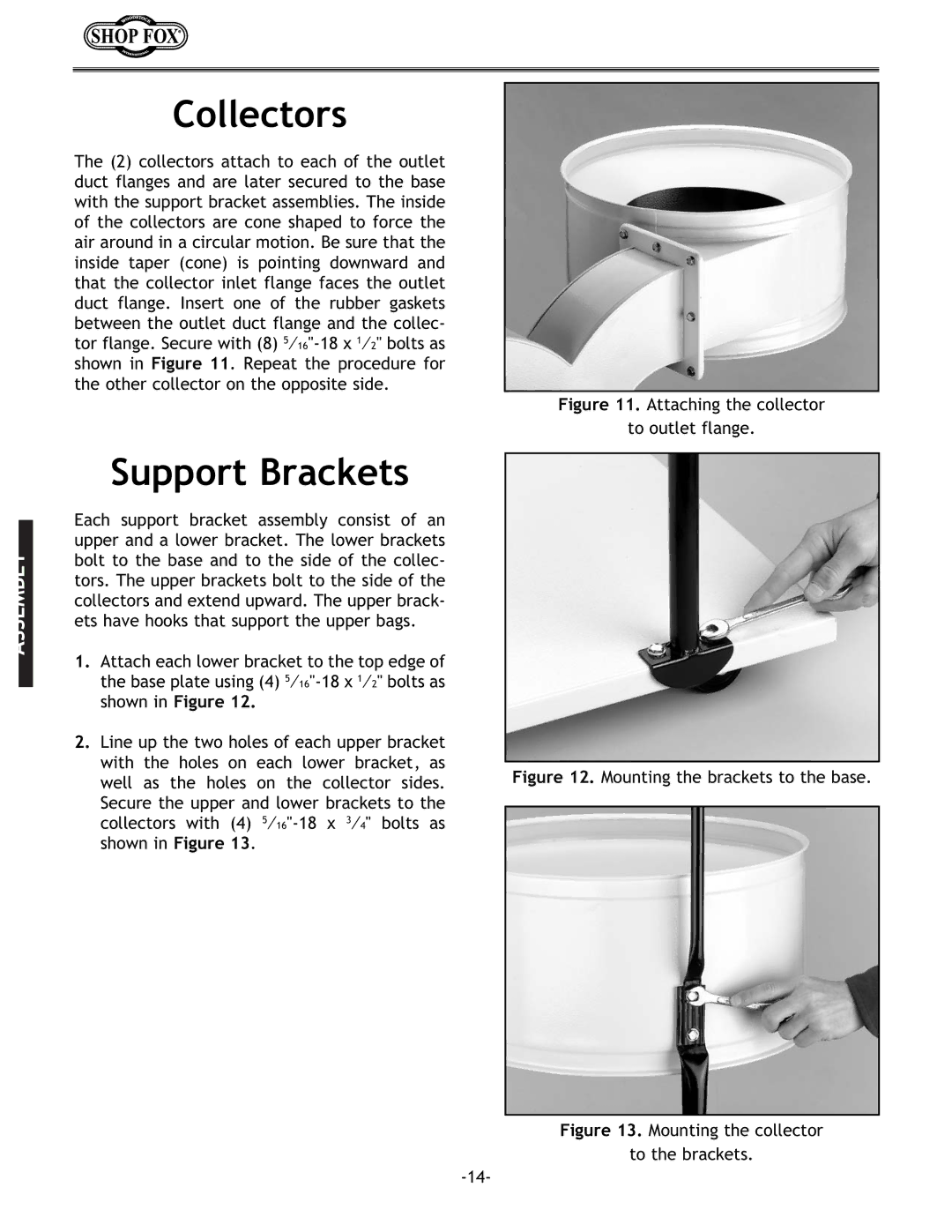 Woodstock W1687 instruction manual Collectors, Support Brackets 