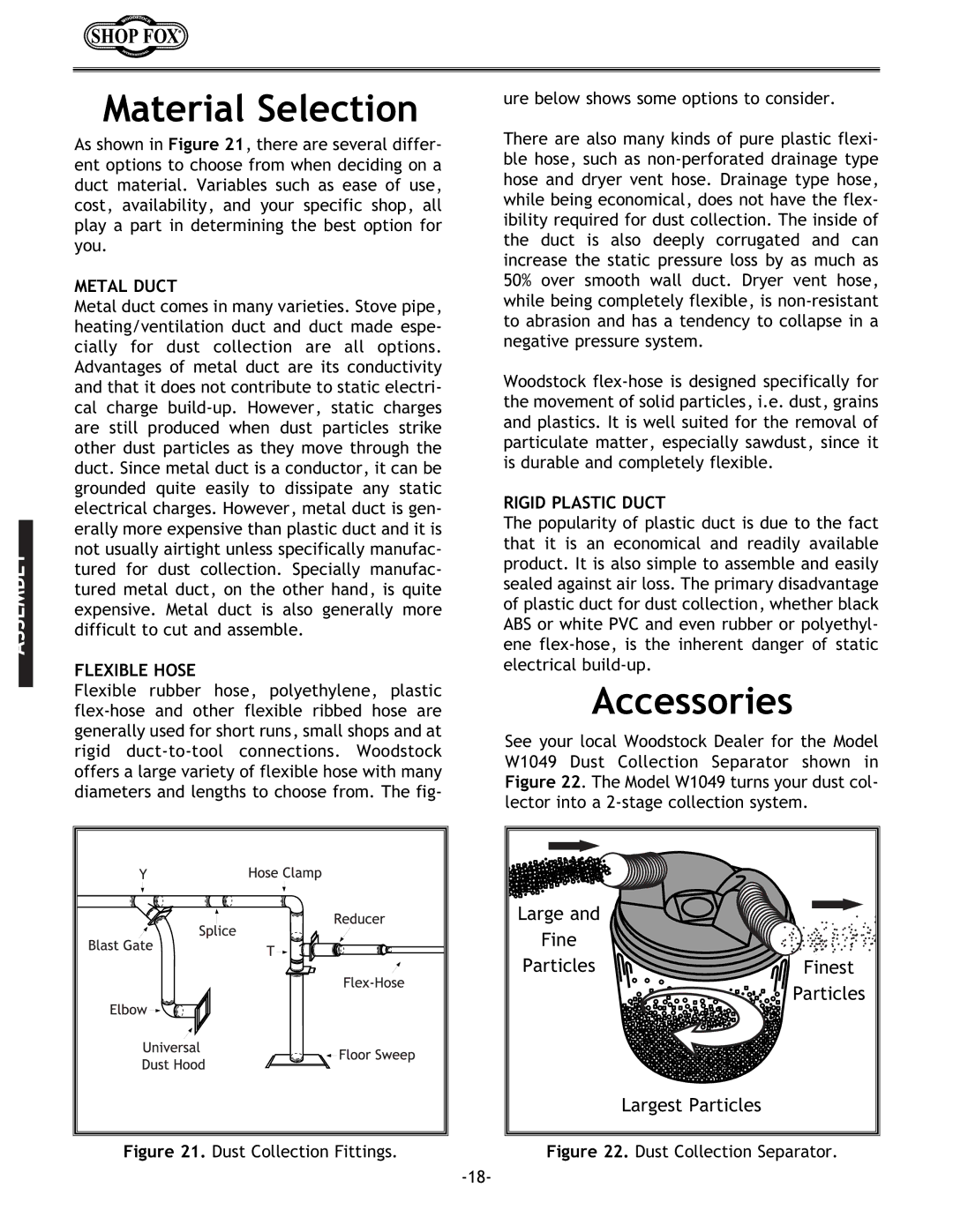 Woodstock W1687 instruction manual Material Selection, Accessories 