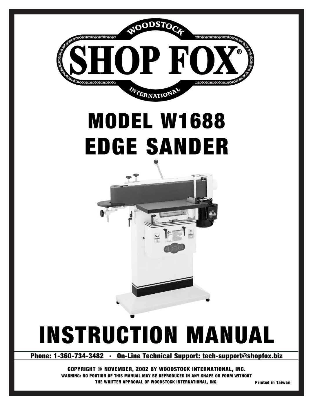 Woodstock W1688 instruction manual Edge Sander 