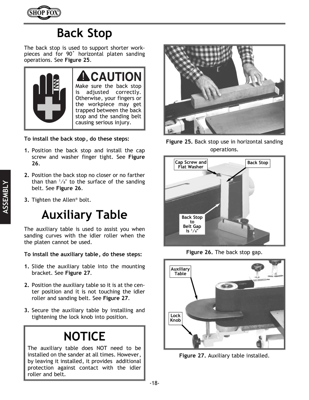 Woodstock W1688 instruction manual Back Stop, Auxiliary Table, To install the auxiliary table, do these steps 