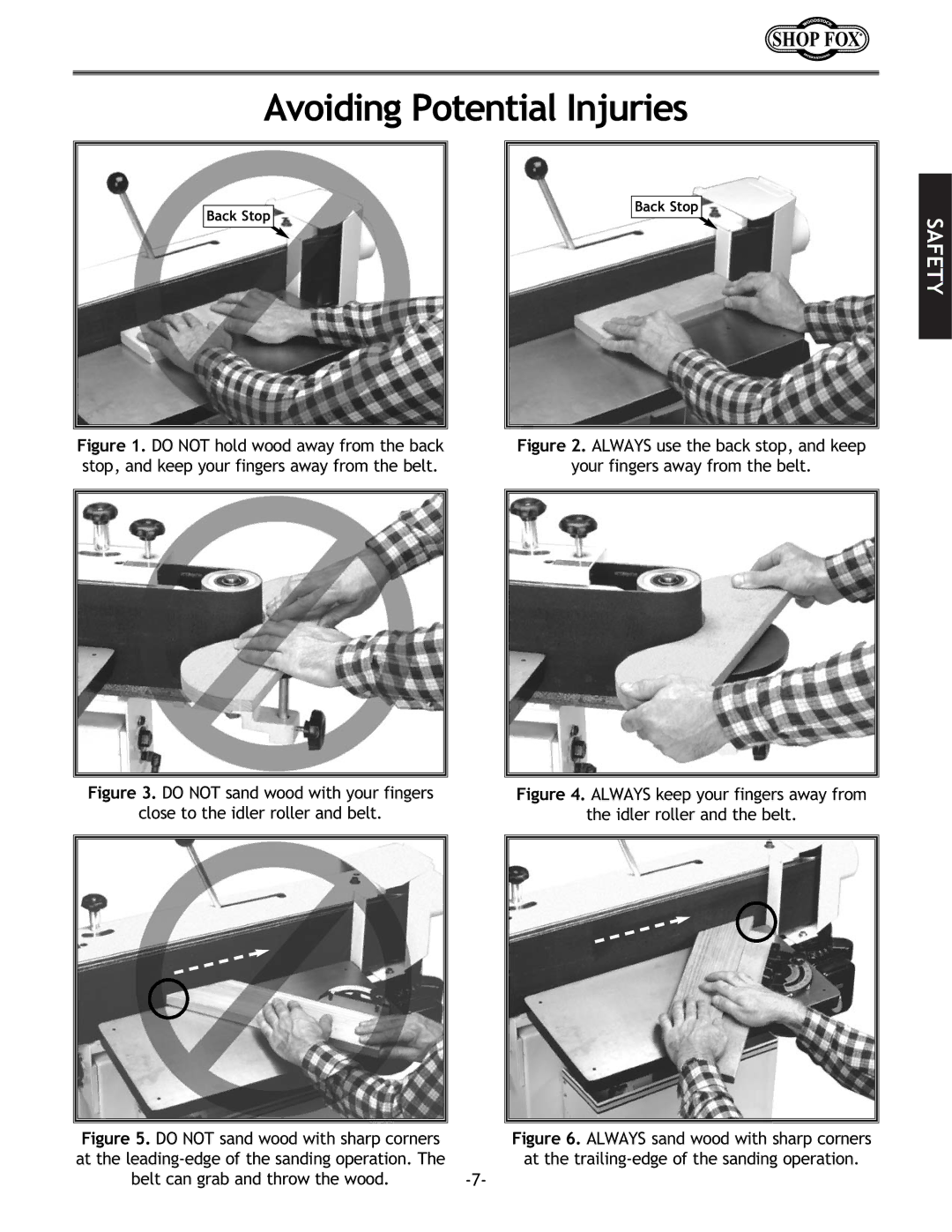 Woodstock W1688 instruction manual Avoiding Potential Injuries, Do not hold wood away from the back 