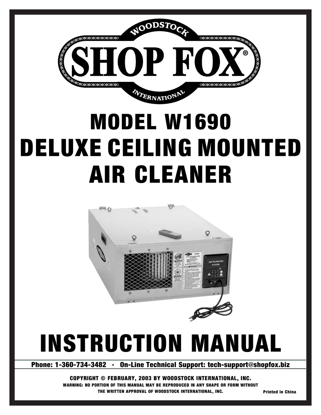 Woodstock W1690 instruction manual AIR Cleaner 