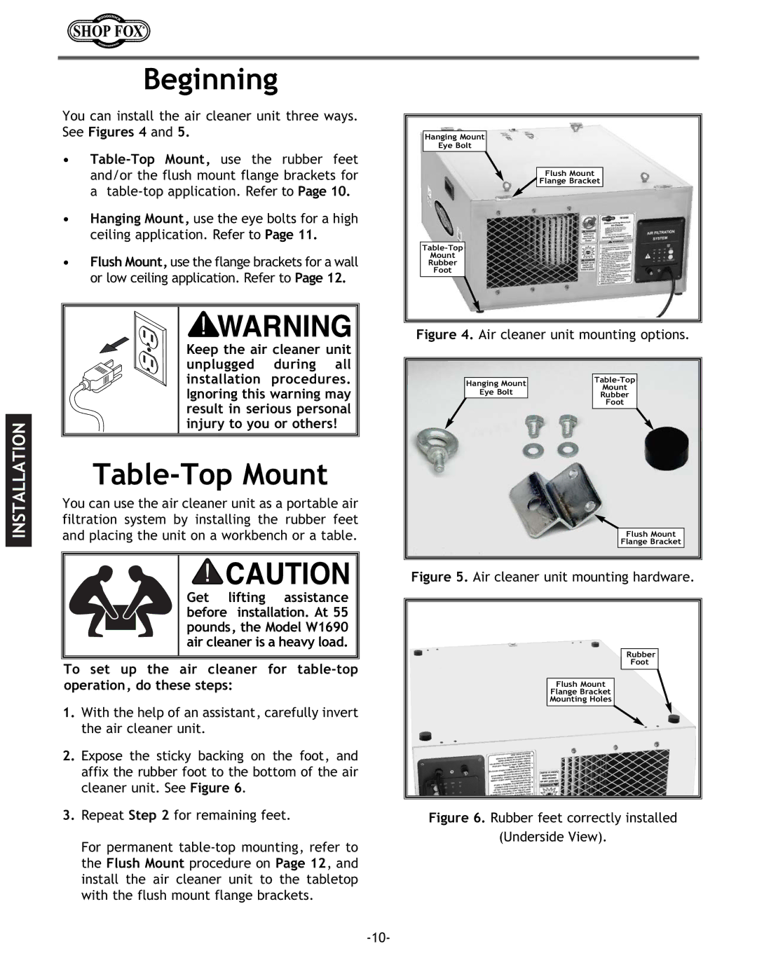 Woodstock W1690 instruction manual Beginning, Table-Top Mount 