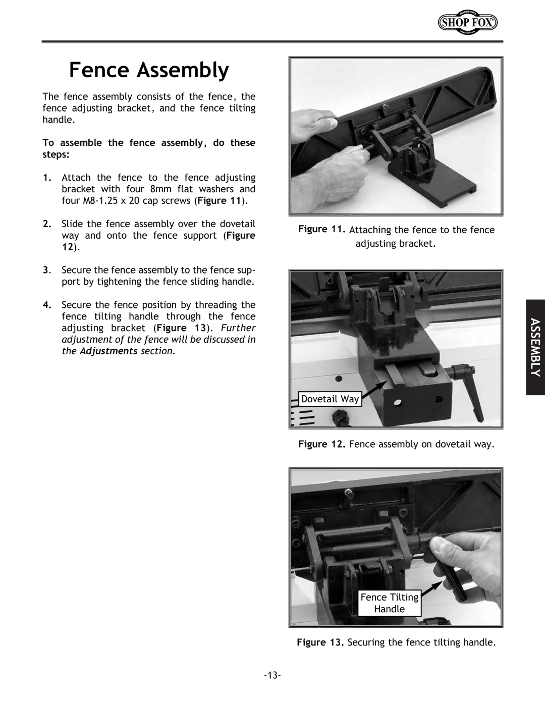 Woodstock W1694 instruction manual Fence Assembly, To assemble the fence assembly, do these steps 