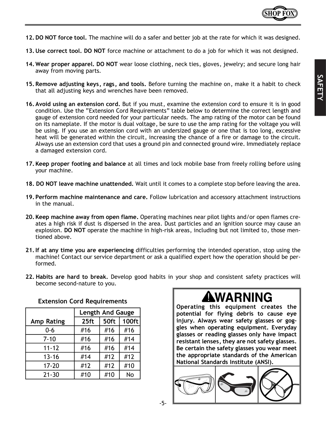 Woodstock W1694 instruction manual #16 #14 11-12 13-16 #12 17-20 #10 21-30 