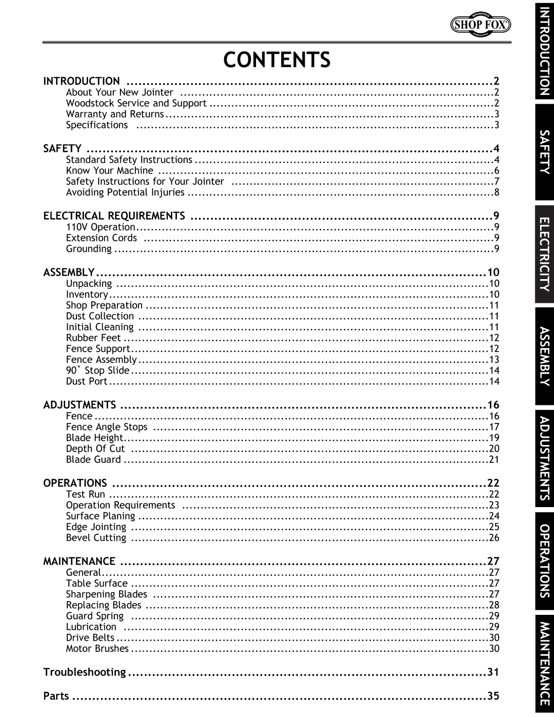 Woodstock W1694 instruction manual Contents 