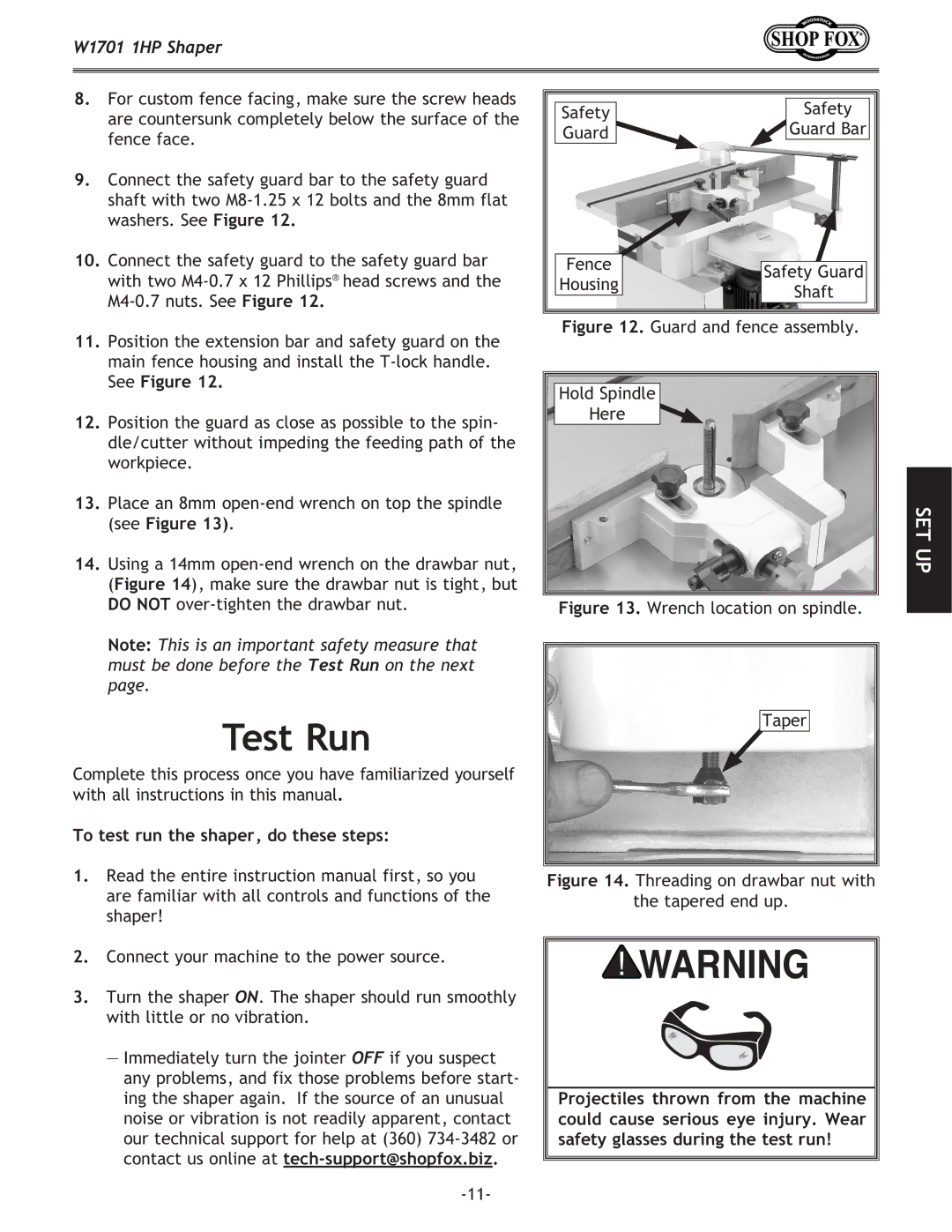 Woodstock W1701 owner manual Test Run 