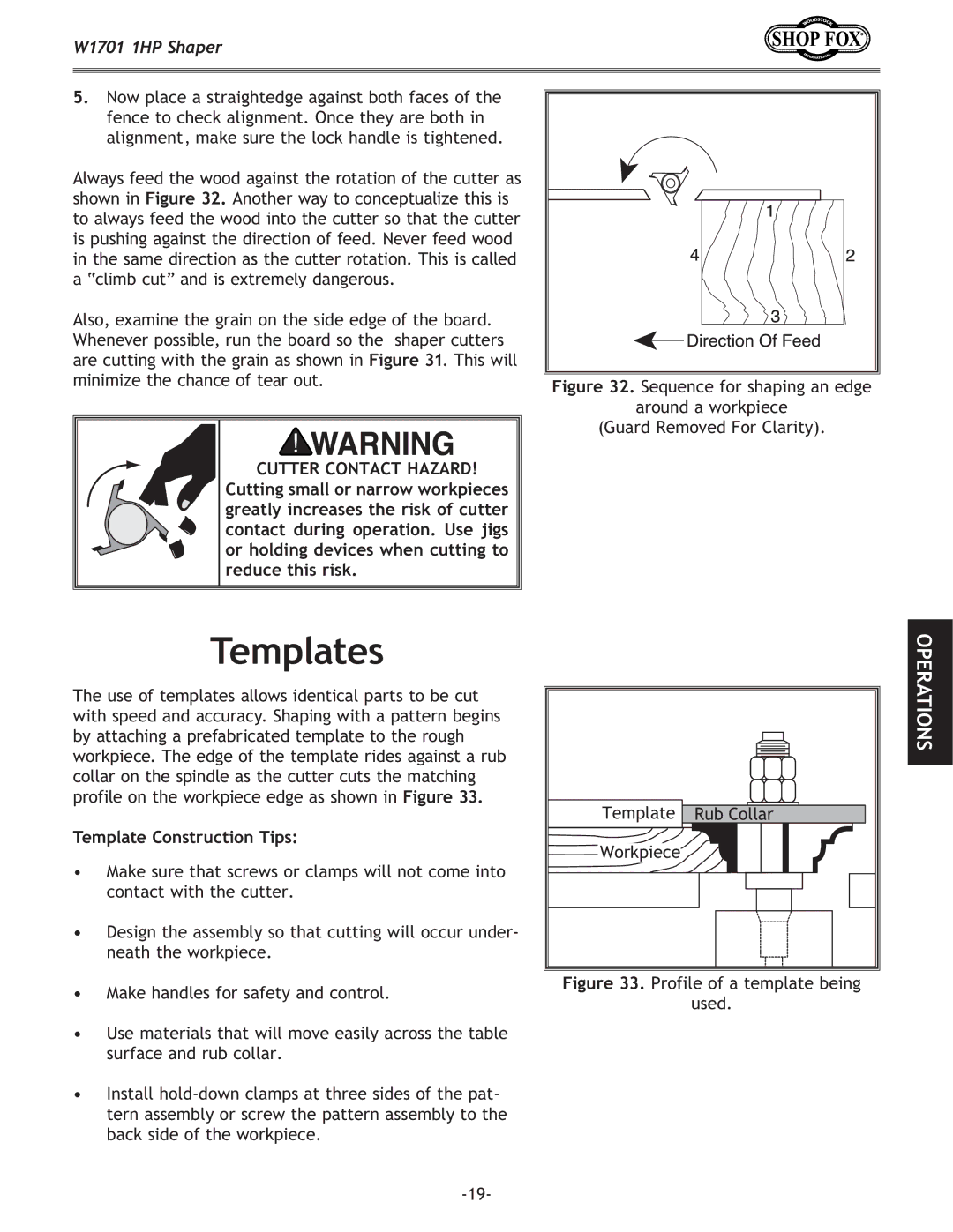 Woodstock W1701 owner manual Templates, Template Construction Tips 